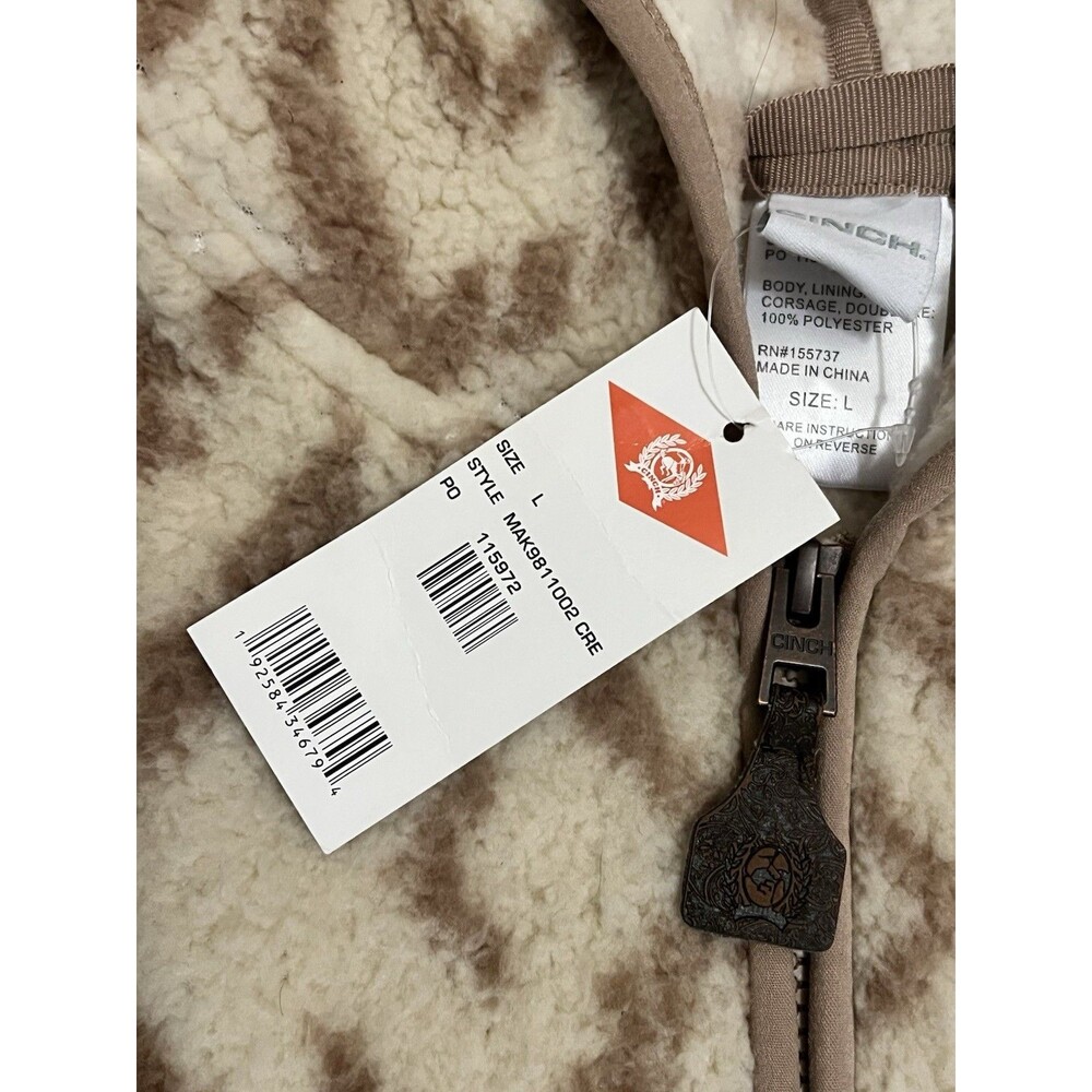 CINCH 1/2 Zip Cream Tan Sherpa Pullover Hoodie Southwest Aztec Soft Fluffy L NWT - Picture 6 of 6
